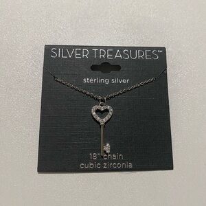 Silver Cubic Zirconia Heart Key Necklace